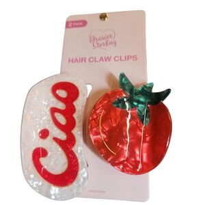 Frasier Sterling Ciao Tomato Large Glossy Hair Clip Set